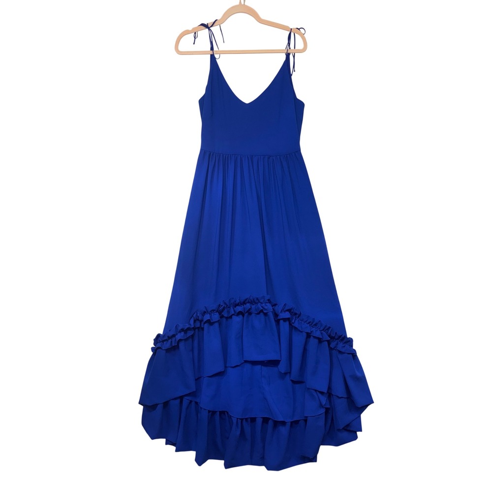 Belle Badgley Mischka Royal Blue Ruffle High Low Maxi Dress Size 4 Lace Up